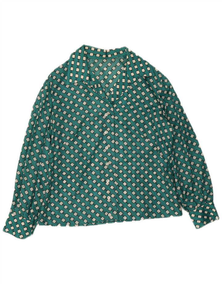 Camisa feminina vintage UK 16 grande verde geométrica