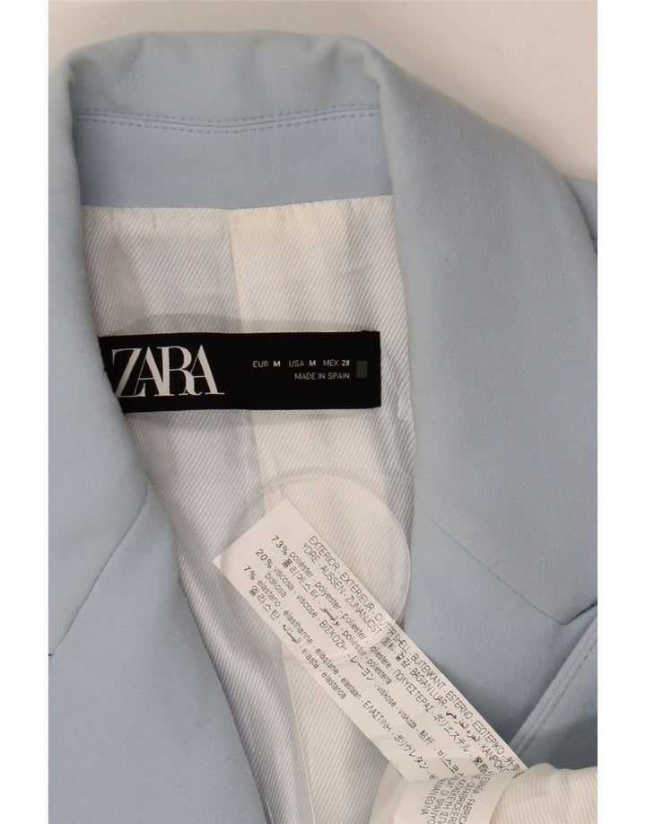 Jaqueta blazer feminina Zara com 3 botões Reino Unido 12 poliéster azul médio