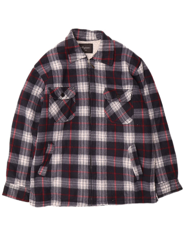 Jaqueta utilitária masculina vintage UK 44 2XL algodão xadrez azul marinho