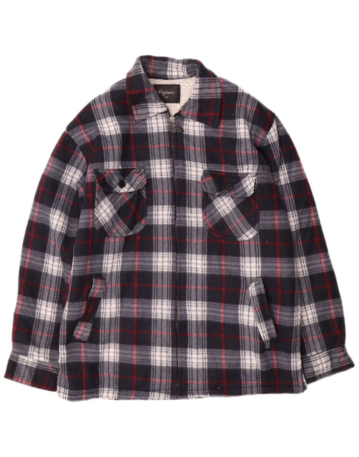 Jaqueta utilitária masculina vintage UK 44 2XL algodão xadrez azul marinho