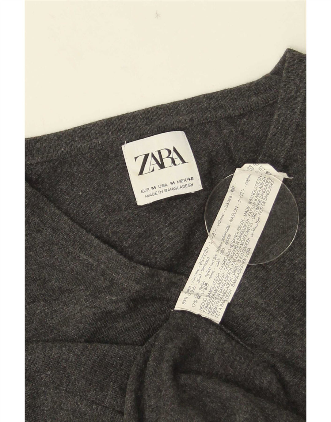 Zara Suéter masculino com decote em V, viscose cinza médio