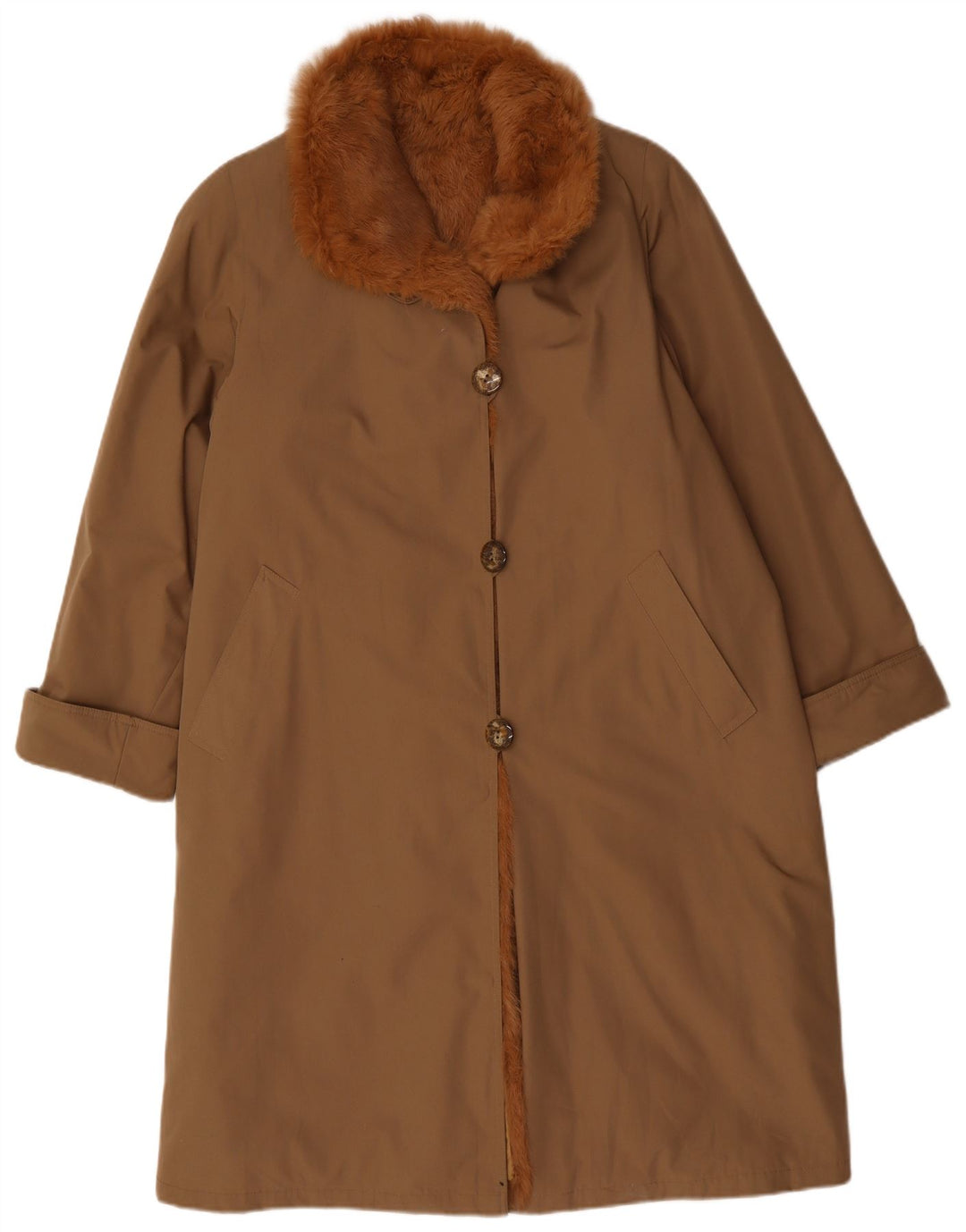 Sobretudo Sherpa Vintage Feminino Reino Unido 14 Grande Poliéster Bege