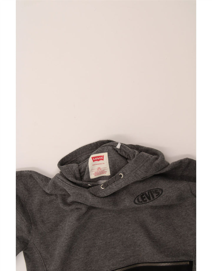 LEVI'S Boys Graphic Hoodie Jumper 13-14 Years Grey Colourblock Cotton Vintage Levi's and Second-Hand Levi's from Messina Hembry 