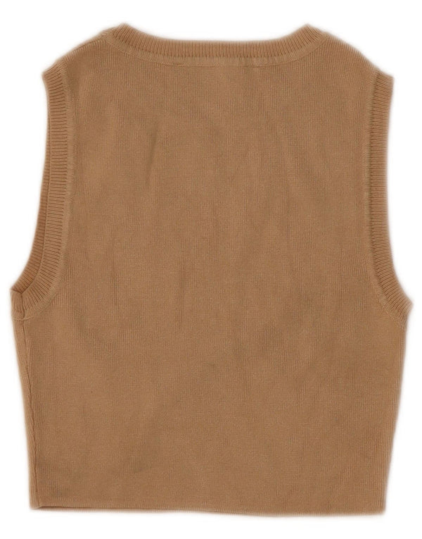 Zara Womens Crop Vest Top UK 8 Pequeno Bege Viscose