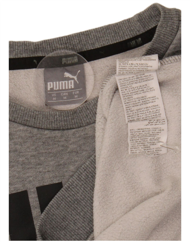 Puma masculino gráfico moletom jumper médio cinza algodão manchado