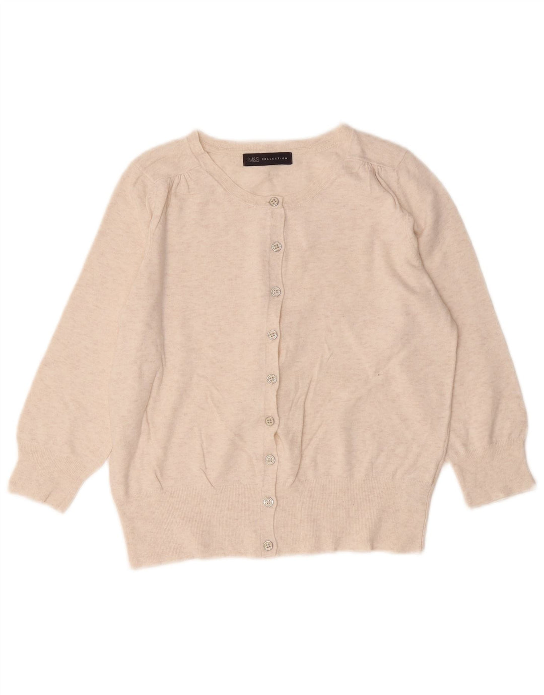 Suéter cardigã feminino Marks & Spencer UK 10 pequeno bege manchado