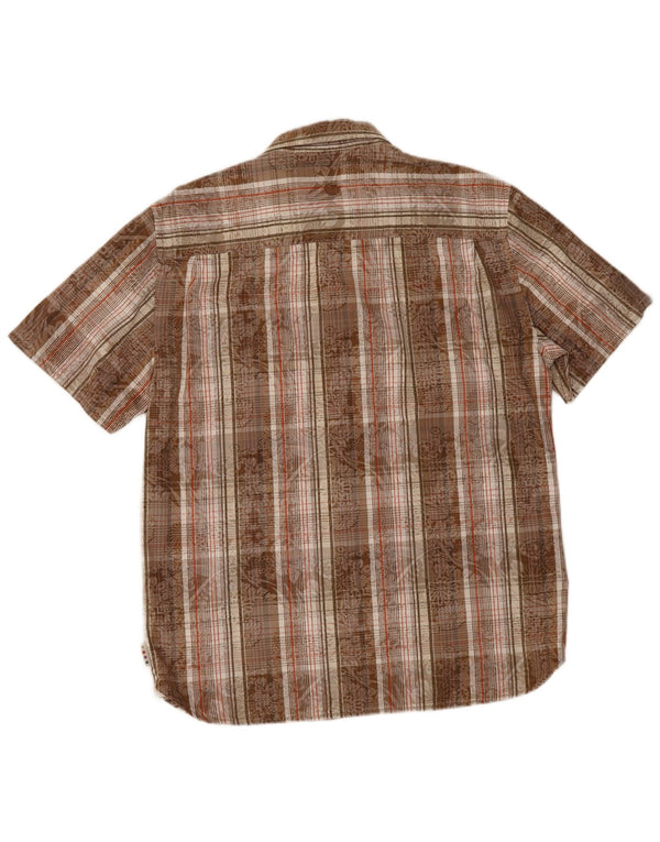 Camisa masculina de manga curta Fat Face, algodão xadrez marrom médio