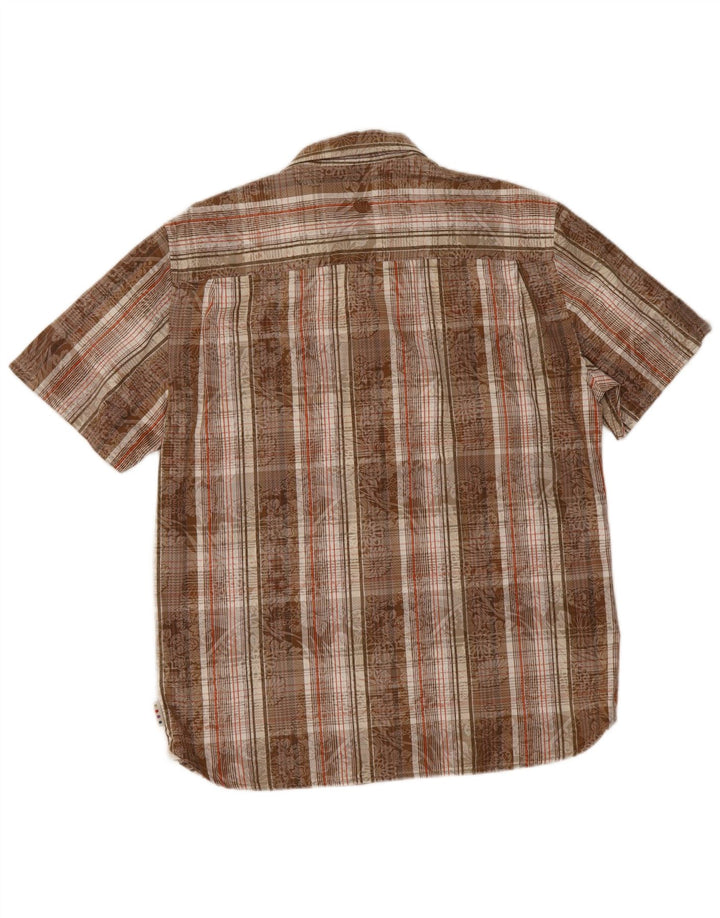 Camisa masculina de manga curta Fat Face, algodão xadrez marrom médio