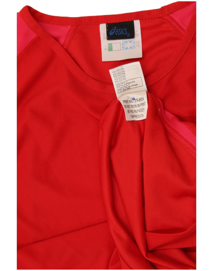 Top feminino ASICS manga comprida UK 10 pequeno poliéster colorblock vermelho