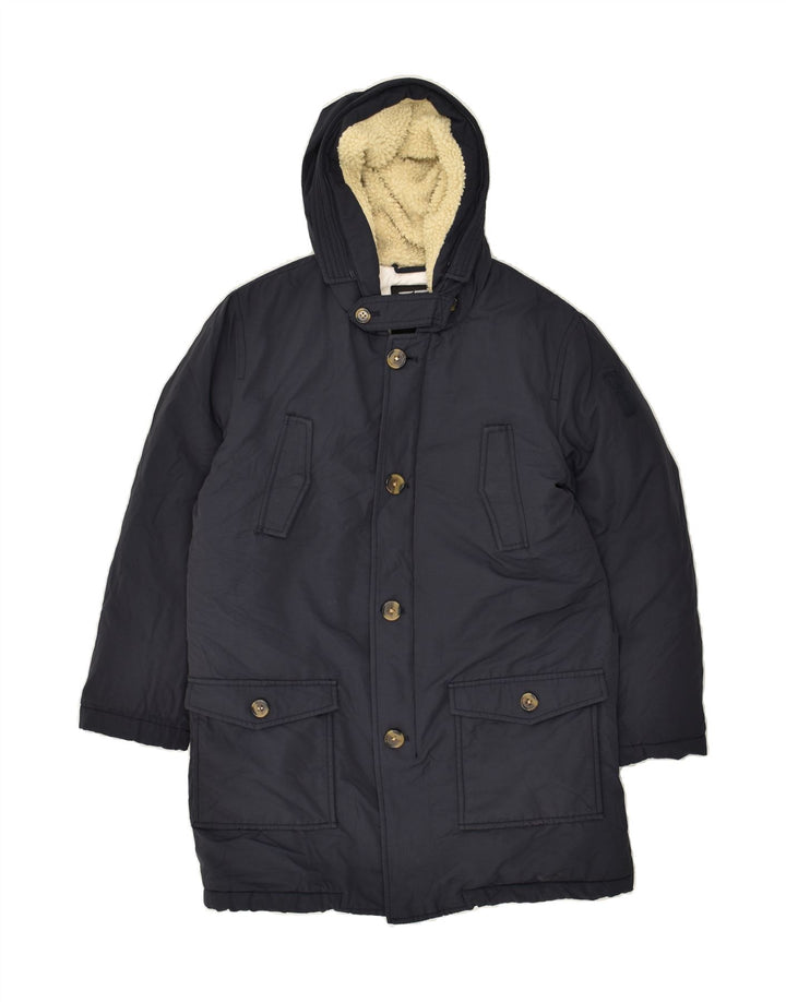 BOMBOOGIE Boys Hooded Overcoat 13-14 Years Navy Blue Cotton Vintage Bomboogie and Second-Hand Bomboogie from Messina Hembry 