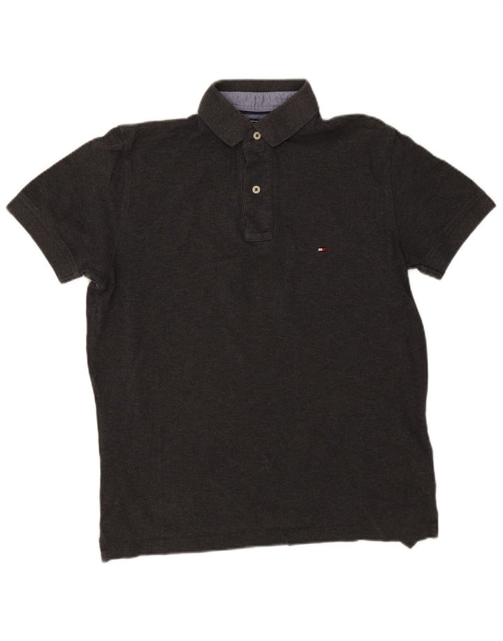 Camisa polo masculina Tommy Hilfiger pequena algodão cinza