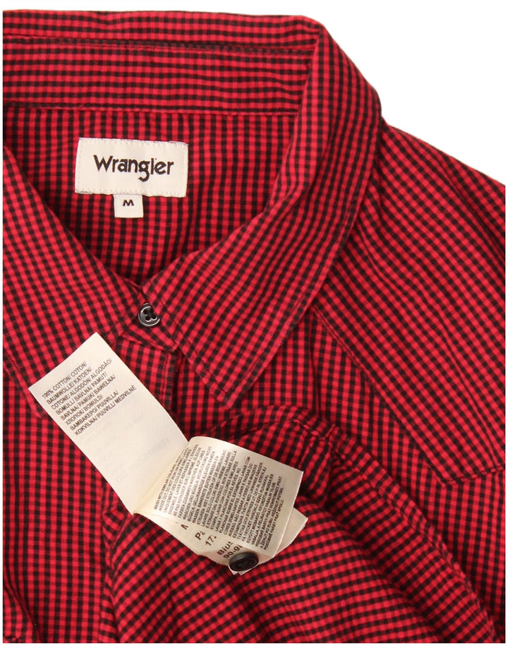 Camisa ocidental masculina Wrangler de algodão guingão vermelho médio
