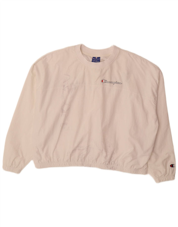 Campeão feminino gráfico oversized pulôver agasalho top Reino Unido 10 pequeno branco