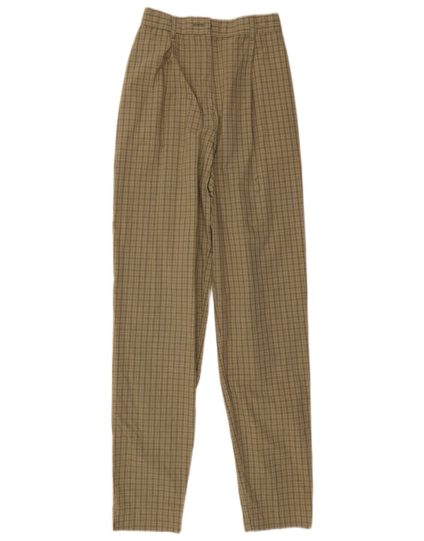 Calça chino feminina Marks & Spencer UK 10 pequena W24 L31 xadrez marrom