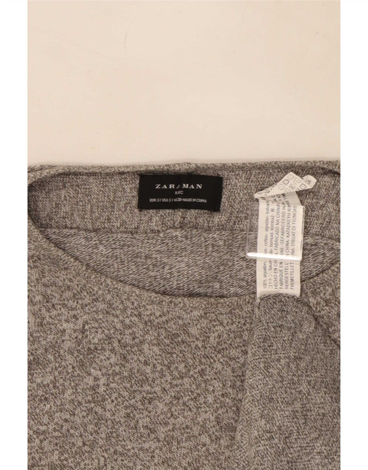 Zara Suéter masculino com gola redonda e algodão manchado cinza pequeno