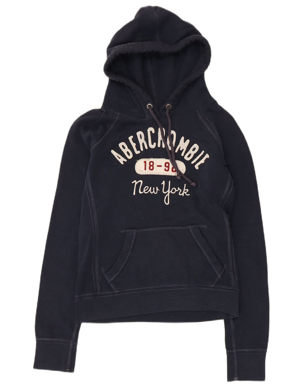 Suéter feminino ABERCROMBIE & FITCH New York com capuz Reino Unido 10 pequeno azul marinho