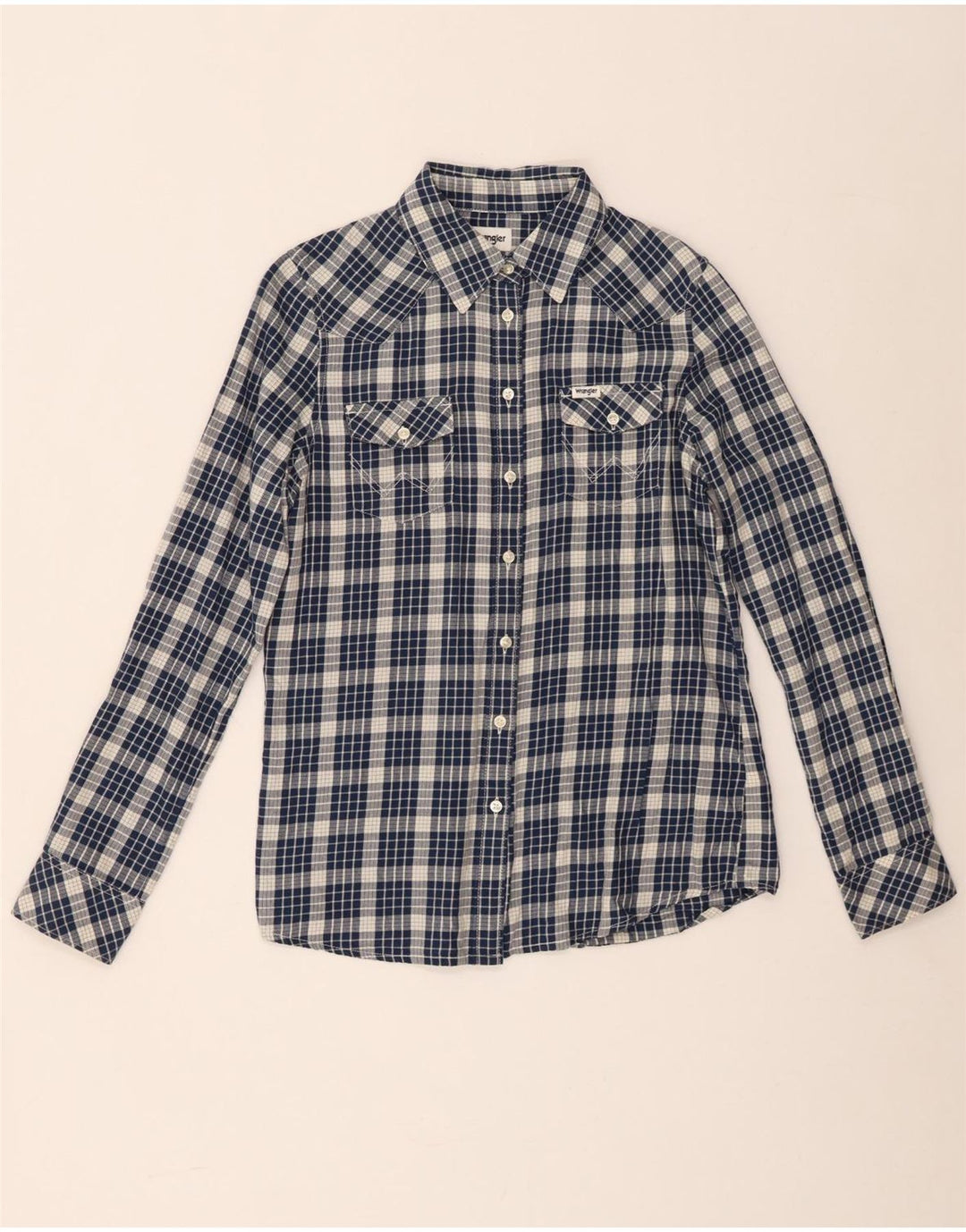 Camisa feminina de flanela Wrangler XS azul marinho algodão xadrez