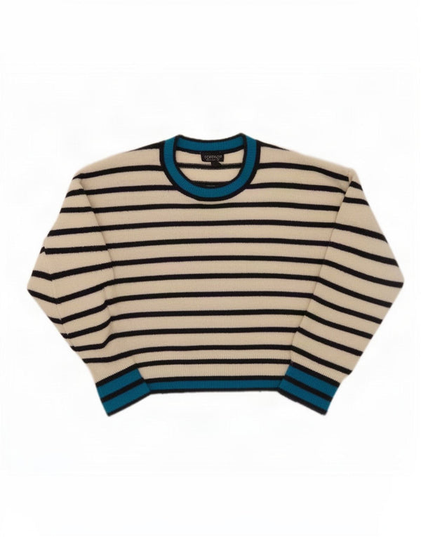 Suéter feminino Topshop com gola redonda grande e listrado branco pequeno Reino Unido 8