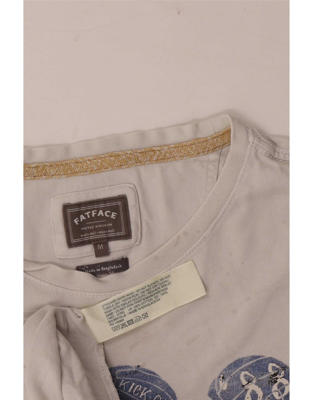 Camiseta gráfica masculina Fat Face Top médio algodão branco