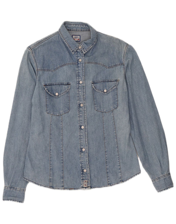 Camisa jeans feminina OXXY Reino Unido 14 grande algodão azul