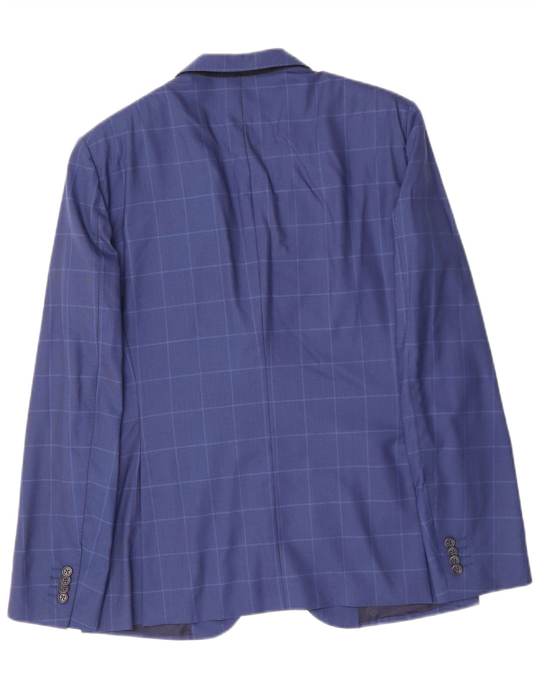 Jaqueta blazer masculina VINTAGE com 2 botões IT 48 lã virgem xadrez azul médio