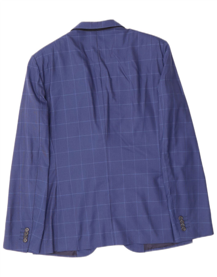 Jaqueta blazer masculina VINTAGE com 2 botões IT 48 lã virgem xadrez azul médio