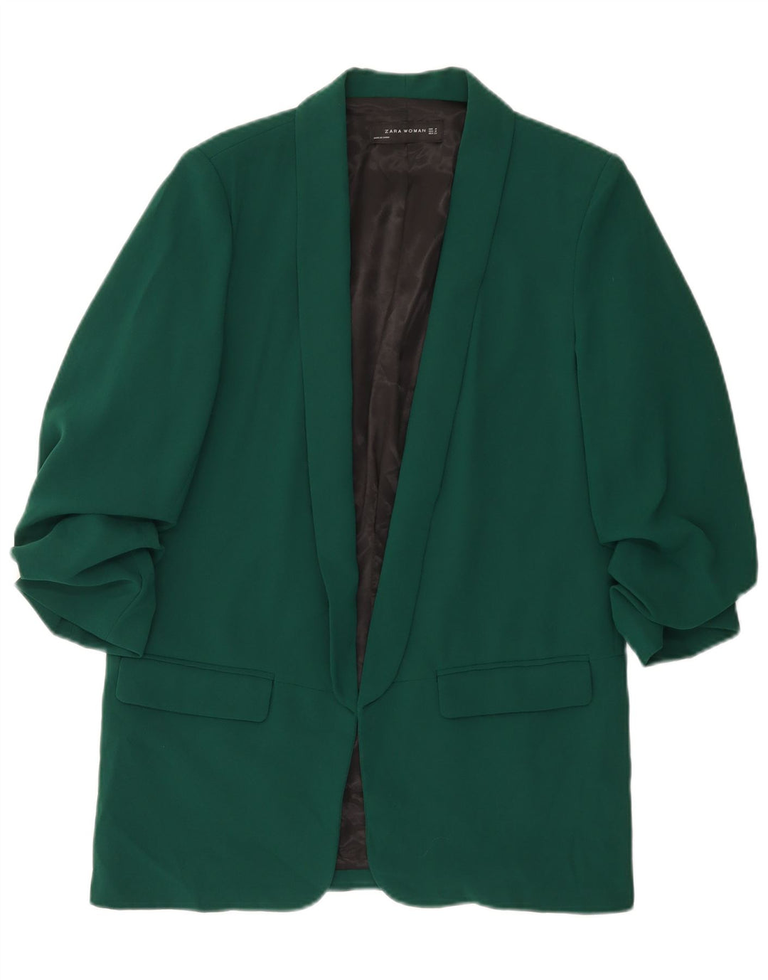 ZARA Jaqueta Blazer Feminina Manga 3/4 Aberta Reino Unido 14 Poliéster Verde Médio