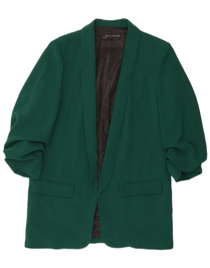ZARA Jaqueta Blazer Feminina Manga 3/4 Aberta Reino Unido 14 Poliéster Verde Médio