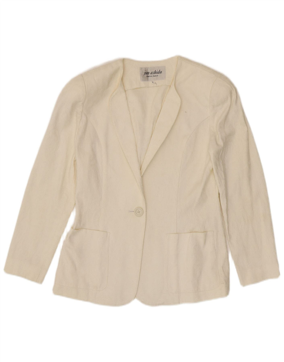 Jaqueta blazer feminina Jun Ashida com 1 botão Reino Unido 10 pequeno off white geométrico