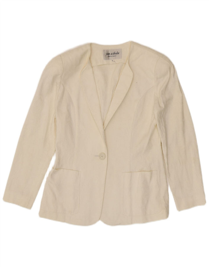 Jaqueta blazer feminina Jun Ashida com 1 botão Reino Unido 10 pequeno off white geométrico