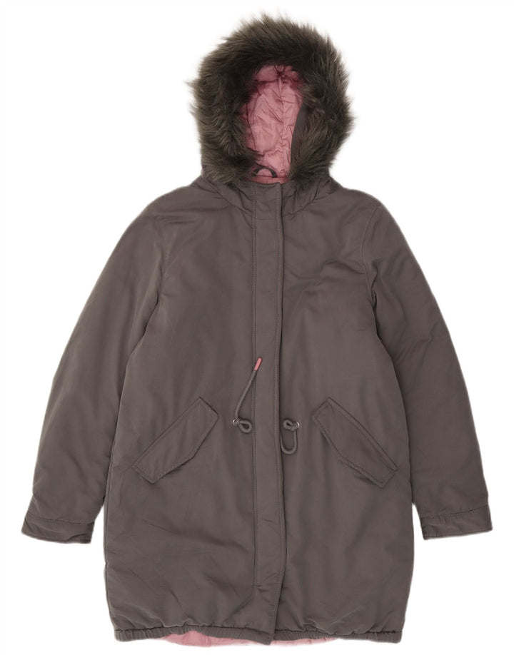 Casaco acolchoado com capuz feminino Benetton UK 14 grande cinza