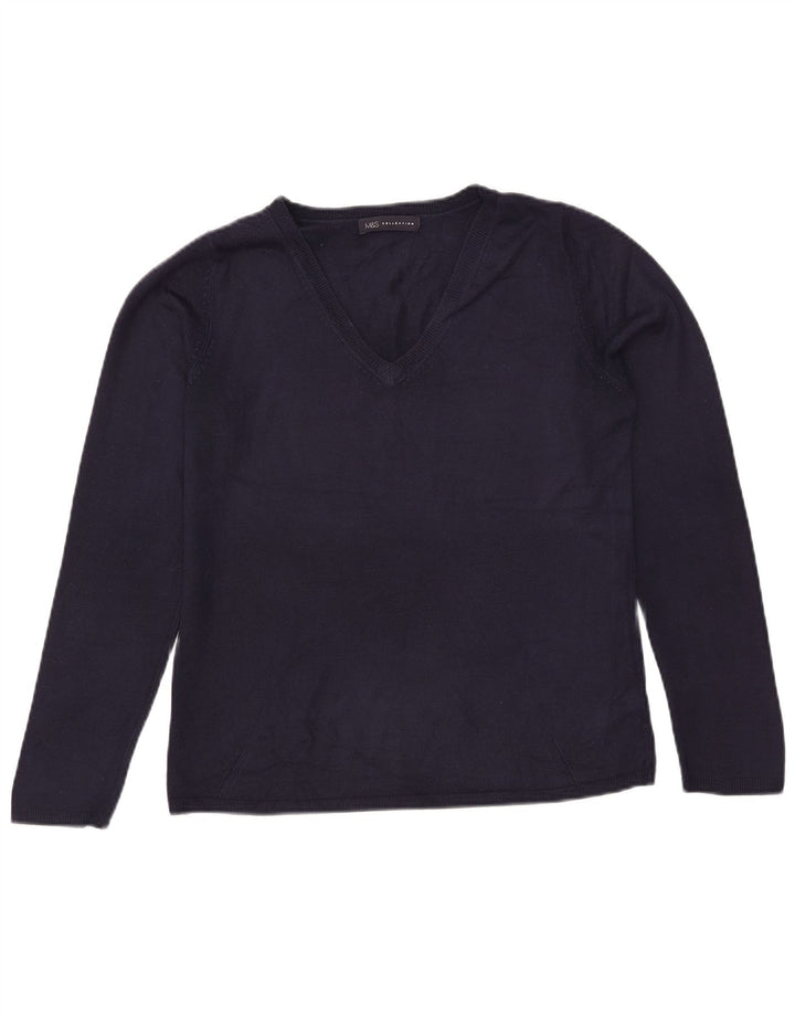 Suéter feminino Marks & Spencer com decote em V Reino Unido 12 médio azul marinho