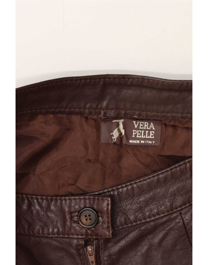 Saia de couro feminina vintage pequena W26 marrom