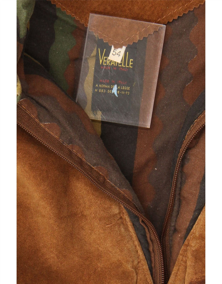 Colete acolchoado de camurça masculino VINTAGE IT 54 2XL couro listrado marrom