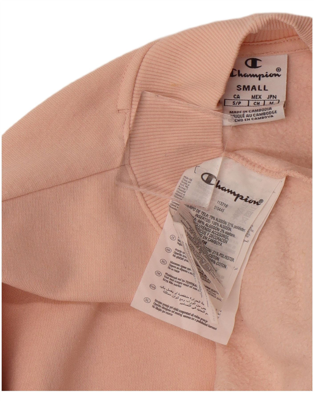 CHAMPION Suéter feminino oversized Reino Unido 10 pequeno algodão rosa