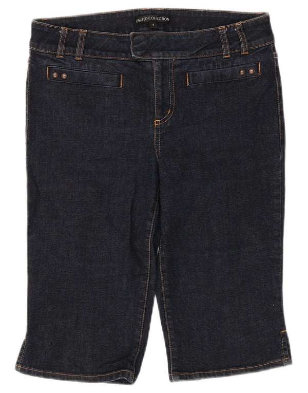 Shorts jeans feminino Marks & Spencer Reino Unido 8 pequeno W30 azul marinho algodão