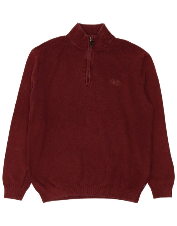Suéter masculino Superdry com zíper e gola grande de algodão cor de vinho