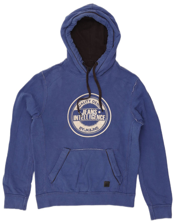 JACK & JONES moletom com capuz gráfico masculino pequeno algodão azul