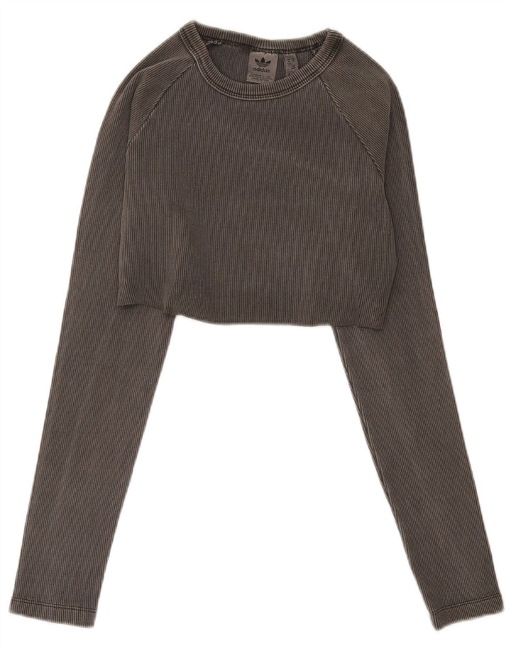 Adidas Womens Crop Top Manga Longa Reino Unido 12/14 Médio Cinza Algodão