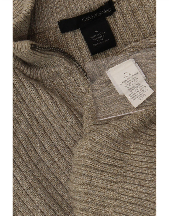 CALVIN KLEIN JEANS Suéter masculino com zíper e gola média bege manchado