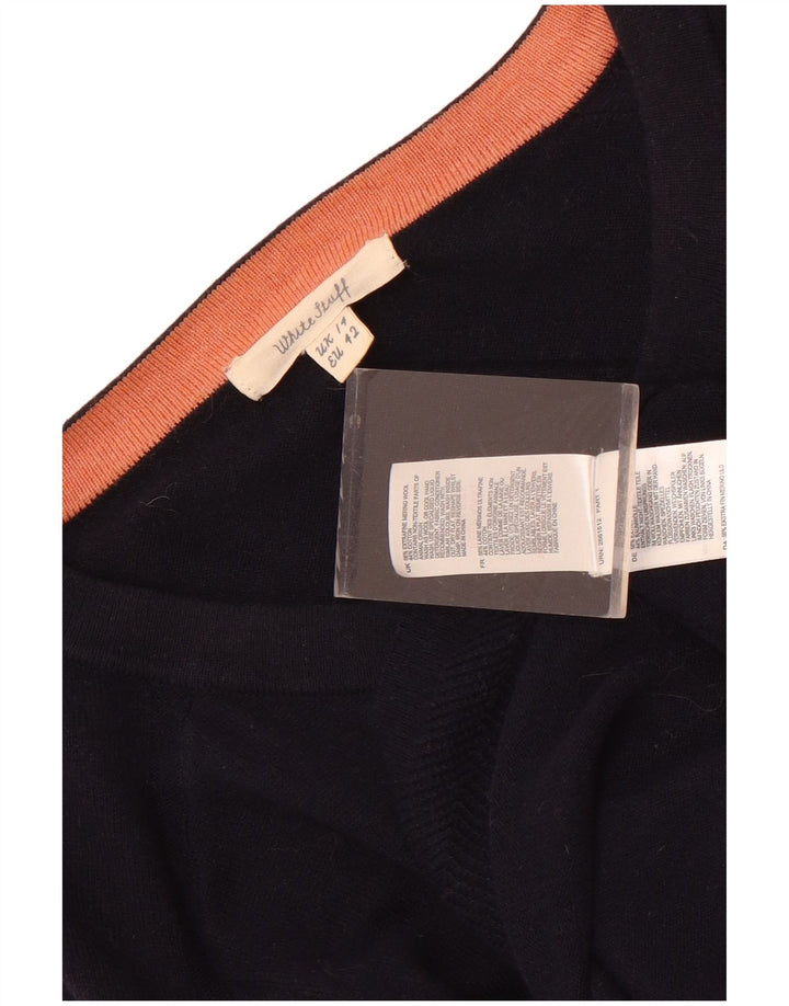 Suéter feminino de cardigã cropped White Stuff Reino Unido 14 grande lã azul marinho