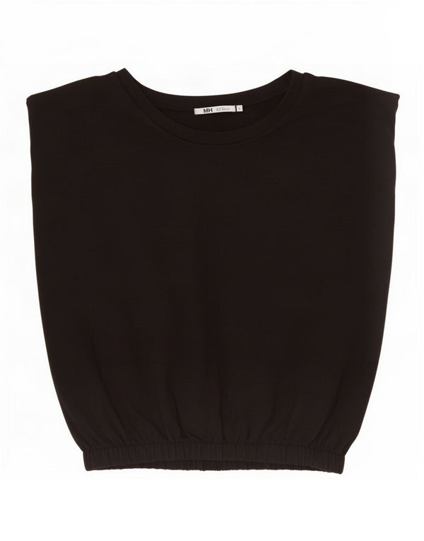 Blusa feminina sem mangas Zara Top UK 10 pequeno algodão preto