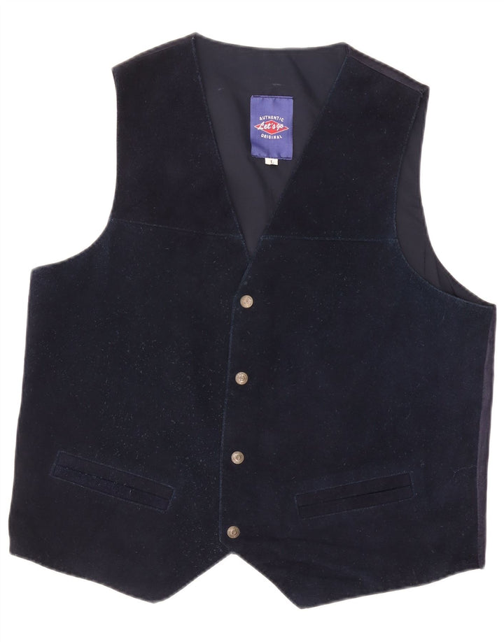 Colete masculino VINTAGE de camurça grande couro azul marinho