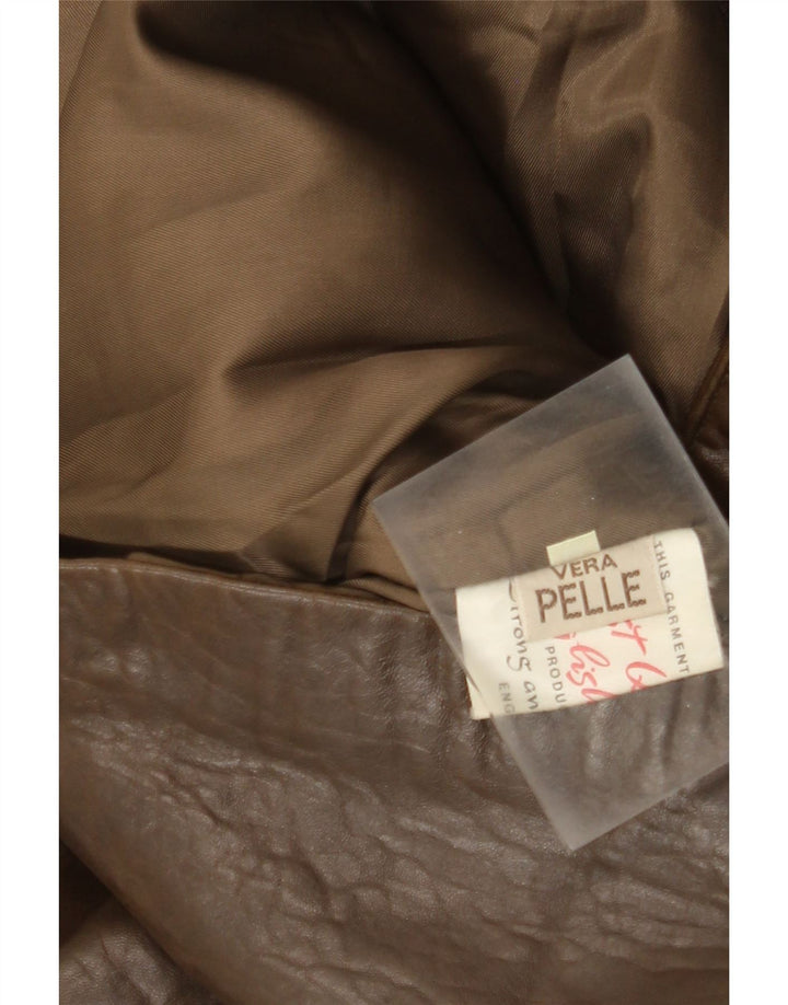 Casaco de couro feminino vintage IT 42 couro marrom médio