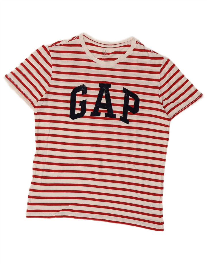 Camiseta feminina gráfica Gap UK 14 algodão listrado vermelho médio
