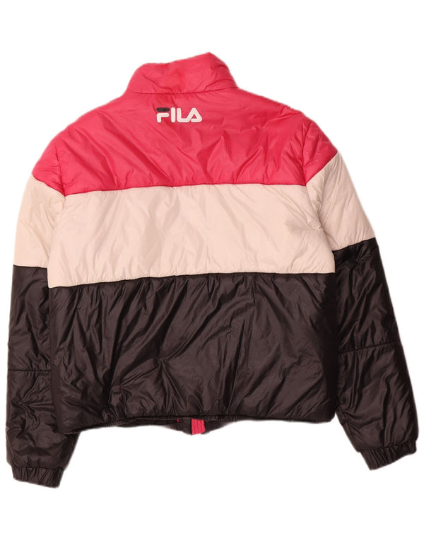 Jaqueta acolchoada feminina Fila UK 16 grande poliéster colorblock multicolorido