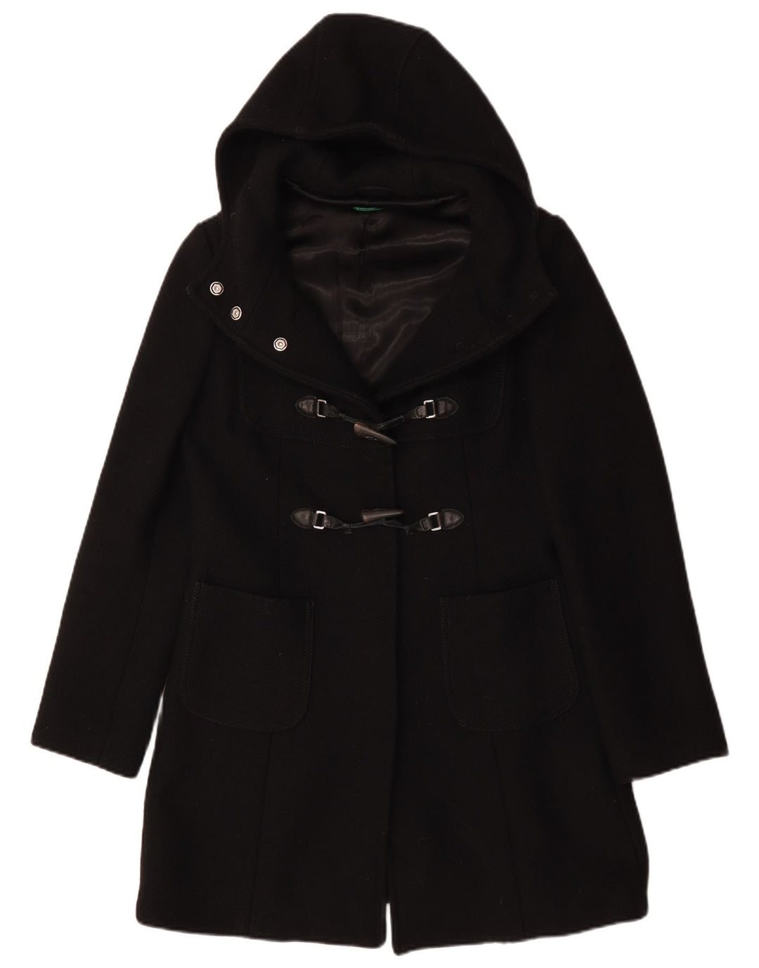 Casaco Duffle feminino com capuz Benetton IT 44 lã preta média