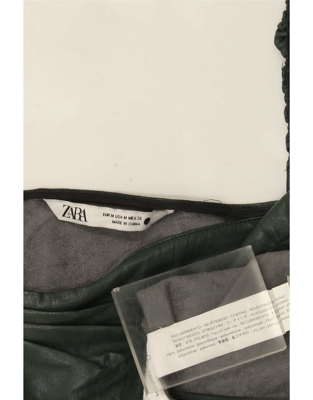 Zara Top feminino de couro sintético com um ombro Reino Unido 12 poliuretano verde médio