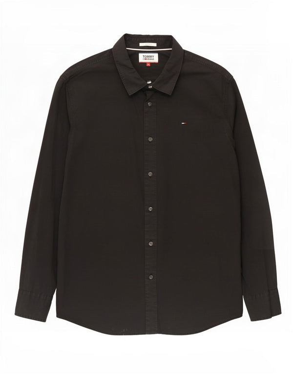 Camisa masculina Tommy Hilfiger Slim Fit grande algodão preto