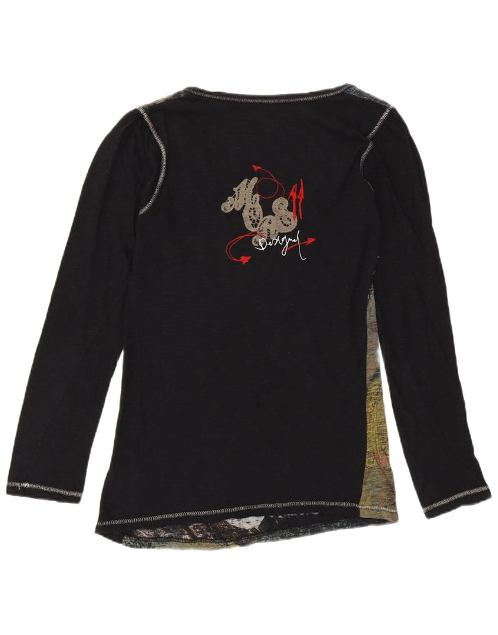 DESIGUAL Top gráfico feminino manga comprida UK 12 médio preto designer